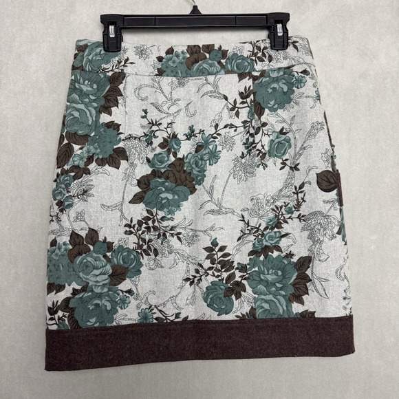 Anthropologie Tabitha Womens Medium Teal Floral Gray Wool Blend Mini Skirt - Picture 5 of 15